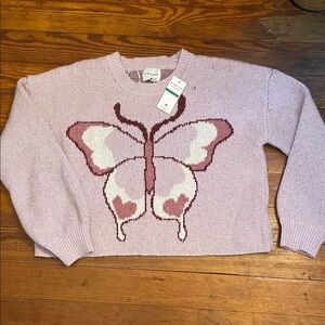 Crop Pink Rose Lilac Butterfly Sweater